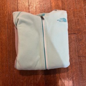 Teal/grey north face fleece youth girls zip up with hood